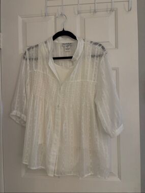 NorthStyle Cream Sheer Textured Dot Button-Front Blouse